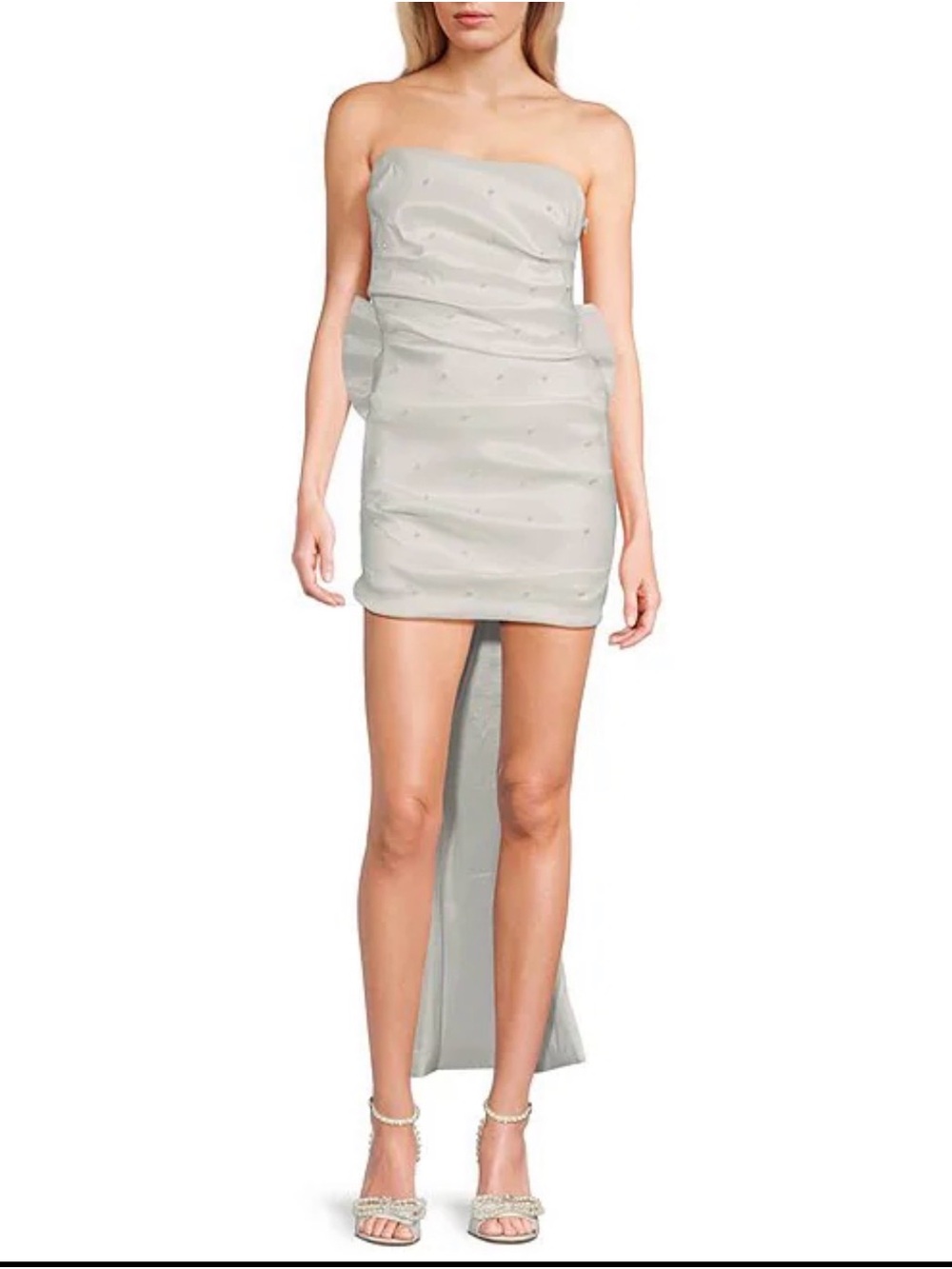 Allison + Kelly White Pearl Taffeta Strapless Mini Dress Detachable Train Size S